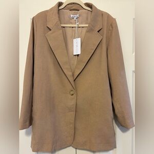New AEMI + CO Medium Woman’s Lined Frankie Camel Blazer Jacket Soft Pockets Pads